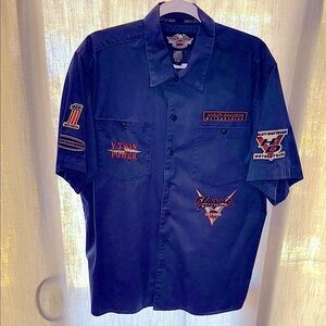 Harley-Davidson Black Casual Button Down Shirt with Embroidered Logos